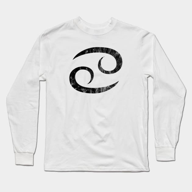 Cancer Zodiac Horoscope in Distressed Black Design Long Sleeve T-Shirt by bumblefuzzies